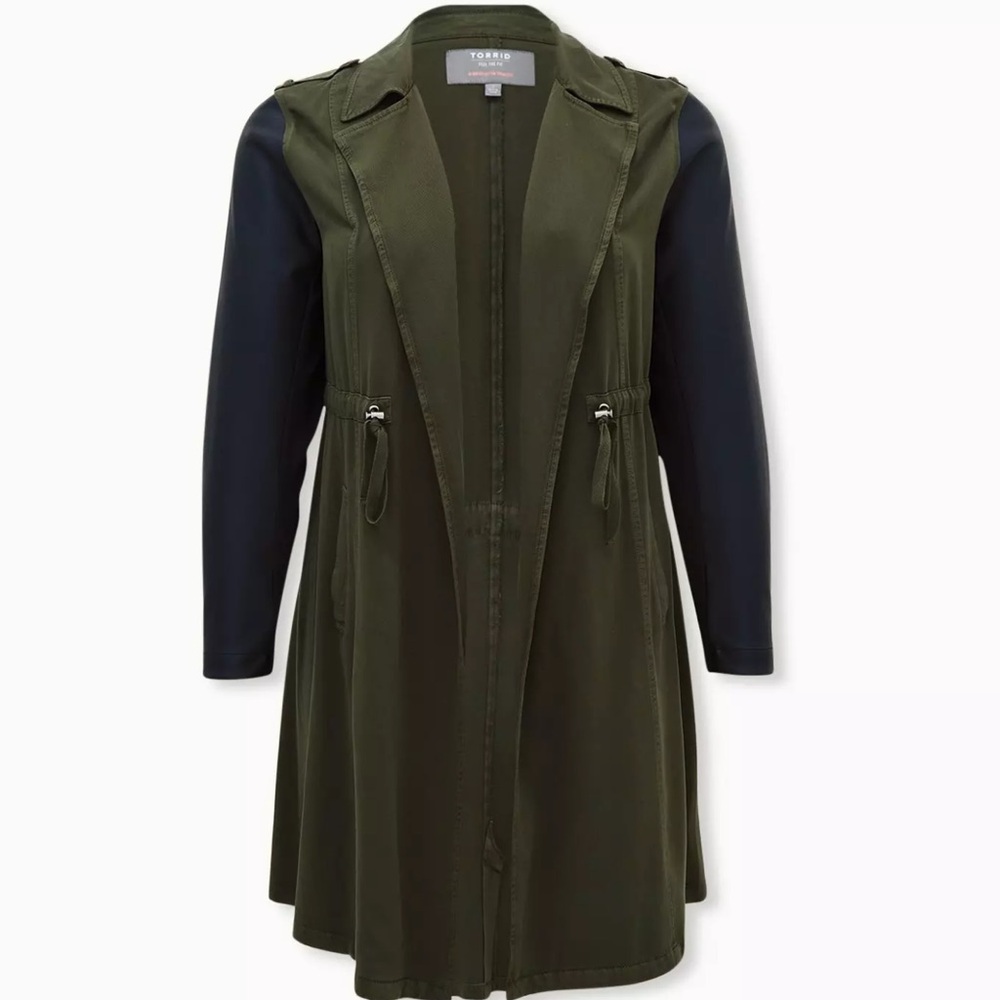 Olive Green Twill & Faux Leather Anorak Jacket